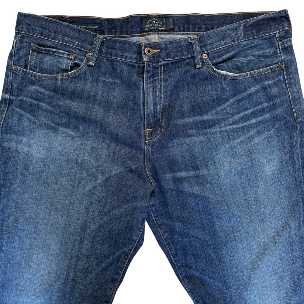 Lucky Brand 221 Original Straight Men Jeans 42x32 Whisker Fading Casual Everyday